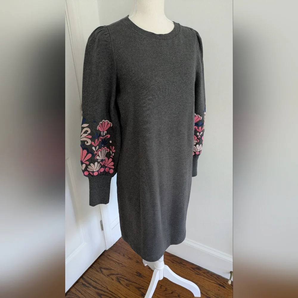 NWT  Boden Ramona Sweatshirt Dress w/ Floral Embroidered Sleeves Sz 8 - Picture 2 of 6